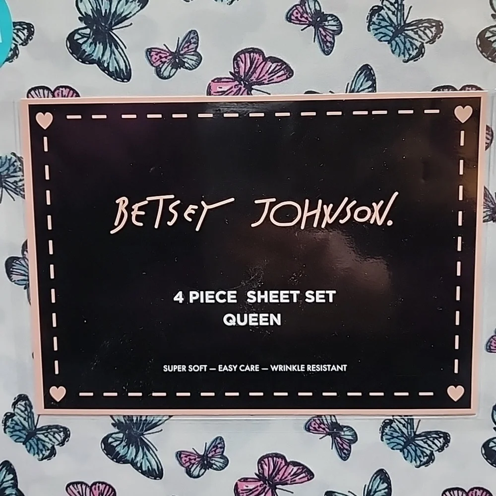 Betsey Johnson Butterfly Delight Blue Queen 4 Piece Super Soft Sheet Set New